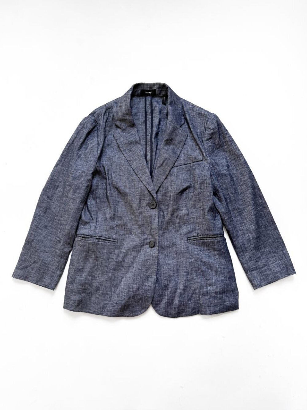 Theory Linworth Linen Blend Blazer Denim Melange Blue Size US 12